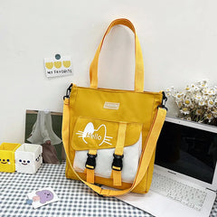 Canvas Panelled Messenger Bag Casual Tote Large Capacity Shoulder Bag