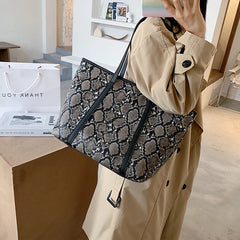 Snakskin Pattern Shoulder Bag Lady Large Capacity Shopping Bag Women Totes