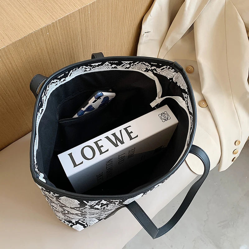 Snakskin Pattern Shoulder Bag Lady Large Capacity Shopping Bag Women Totes