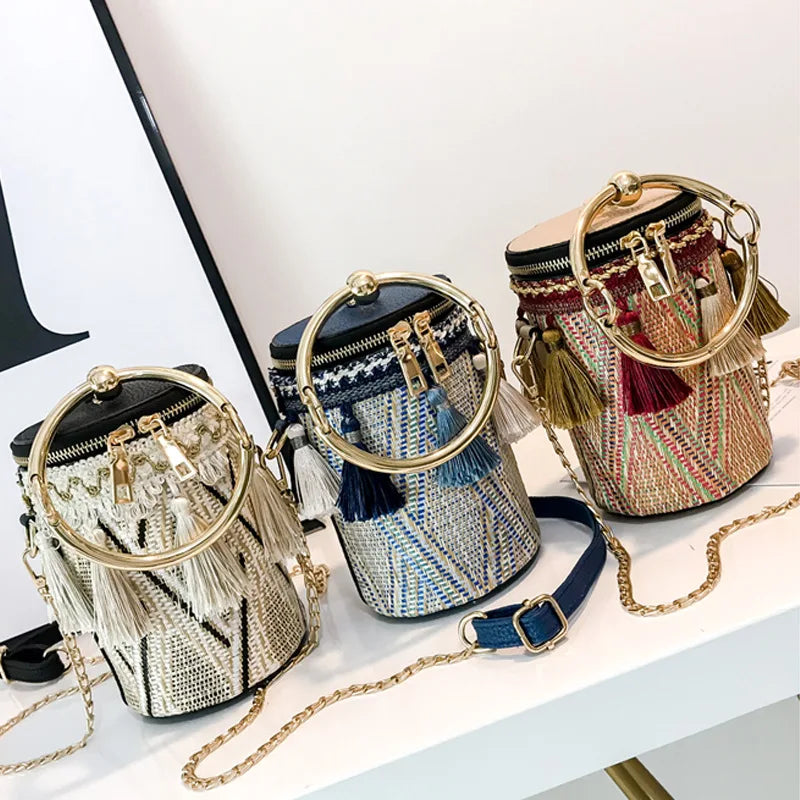 Embroidery Cross Body Messenger Bag Chain National Style Shoulder Bag