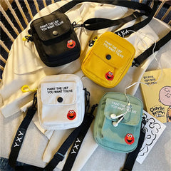 Canvas Small Square Handbag Letter Printed Crossbody Shoulder Bag