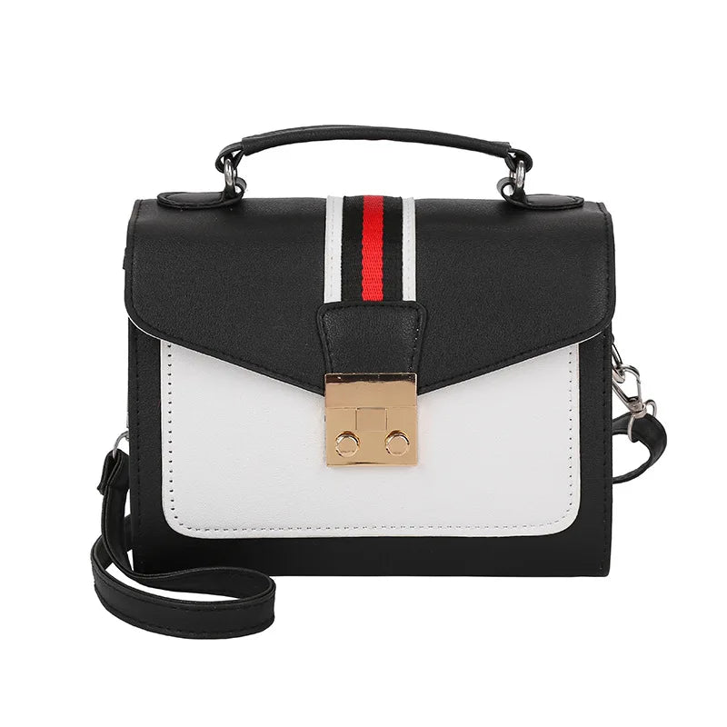 Women Leather Patchwork Embroidery Handbag Tote Geometric Decorative Bag