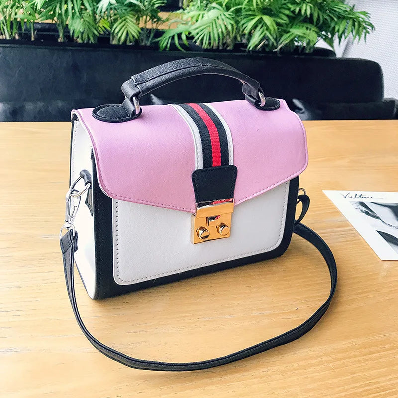 Women Leather Patchwork Embroidery Handbag Tote Geometric Decorative Bag