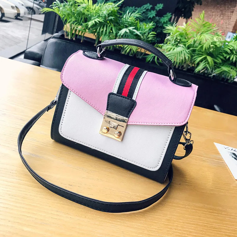 Women Leather Patchwork Embroidery Handbag Tote Geometric Decorative Bag