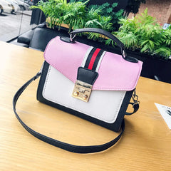 Women Leather Patchwork Embroidery Handbag Tote Geometric Decorative Bag