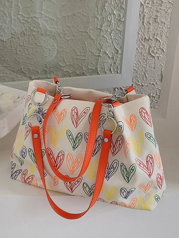 Heart Pattern Shoulder Bags High Capacity Handbags