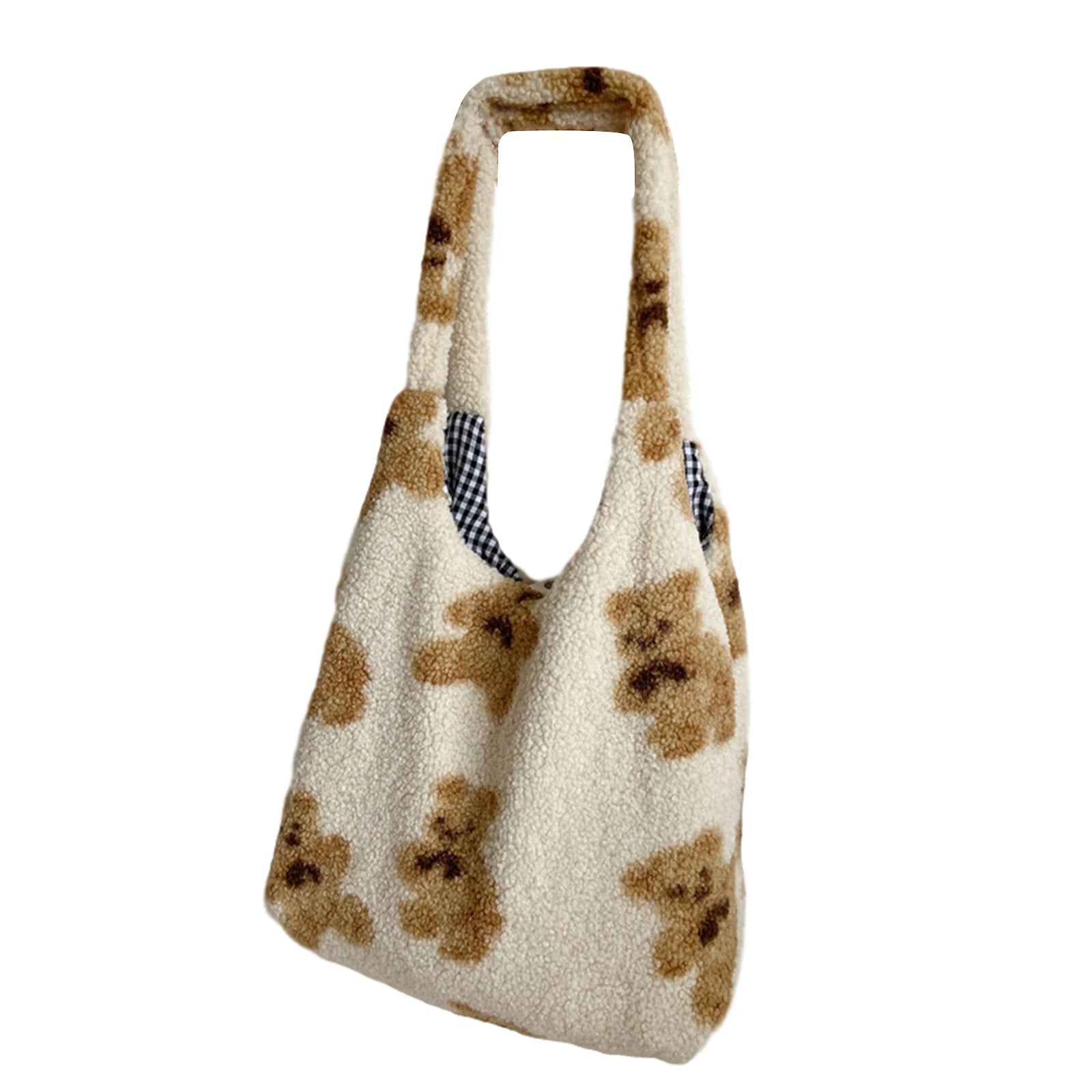 Plush Cartoon Handbag Bear Printed Large Capacity Shoulder Bag