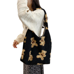 Plush Cartoon Handbag Bear Printed Large Capacity Shoulder Bag