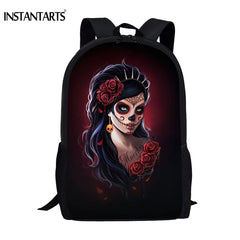 Candy Skull Girl Print School Backpack for Girls Retro Style Satchel