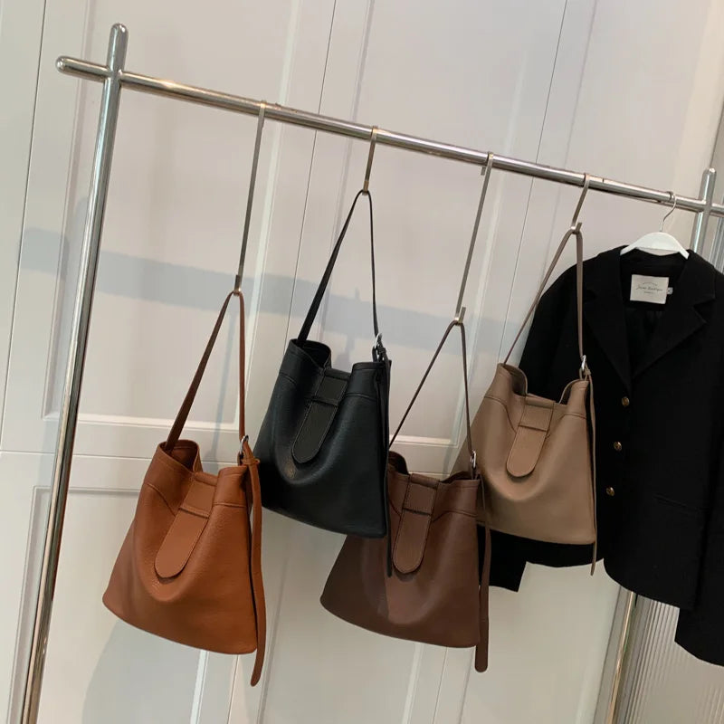 Women Bags Retro Soft PU Leather Shoulder Bags Large Capacity Totes