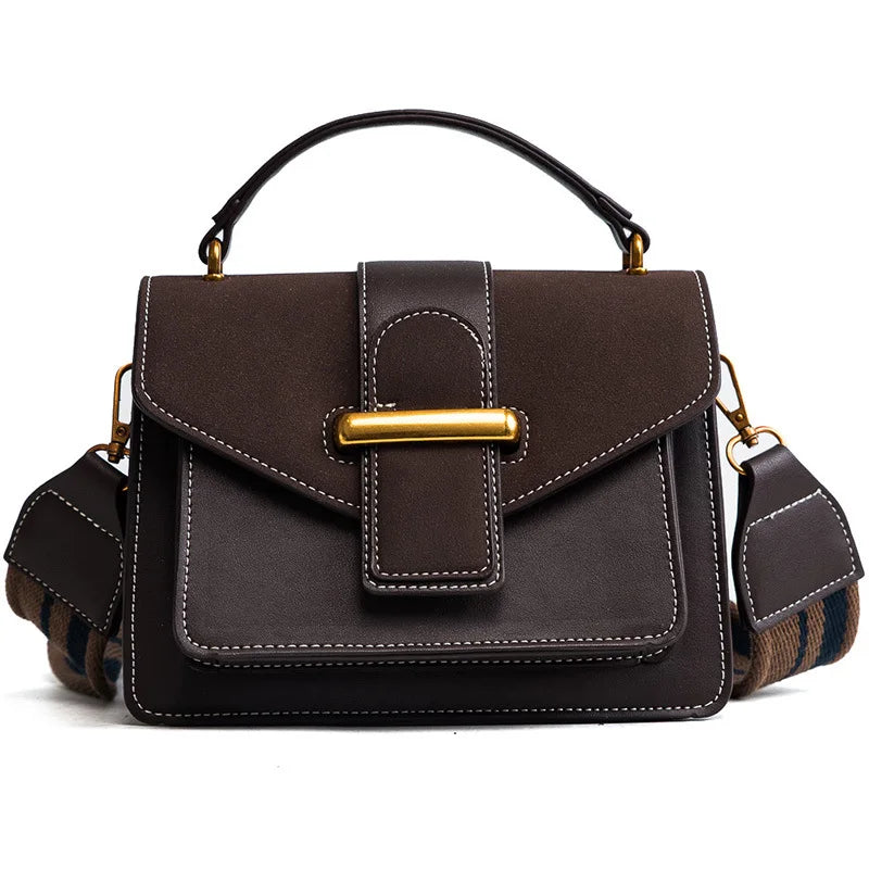 Vintage Coffee Satchel Shoulder Bag Wide Strap Handbag