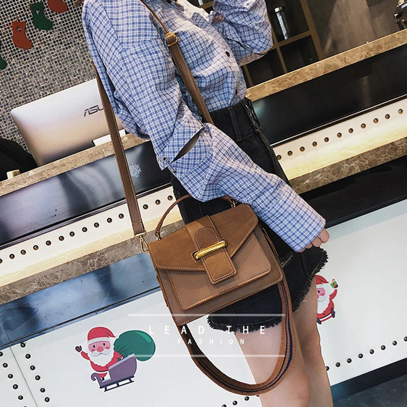 Vintage Coffee Satchel Shoulder Bag Wide Strap Handbag