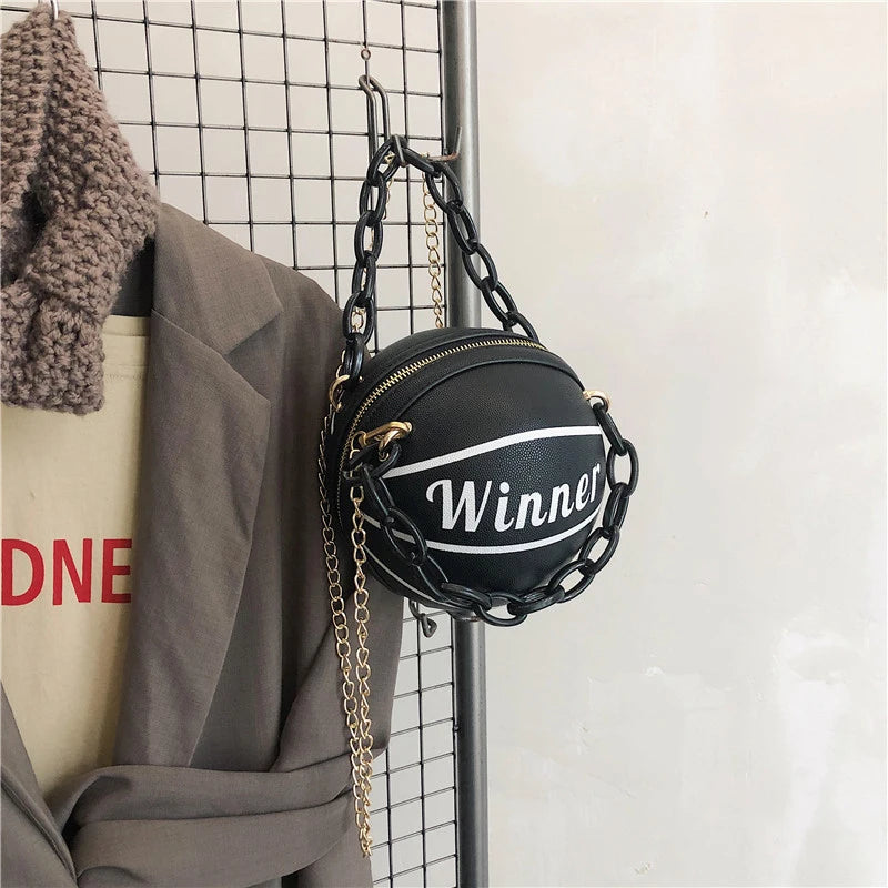 Women Ball Shape PU Leather Handbag Volleyball Crossbody Bag