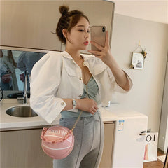 Women Ball Shape PU Leather Handbag Volleyball Crossbody Bag