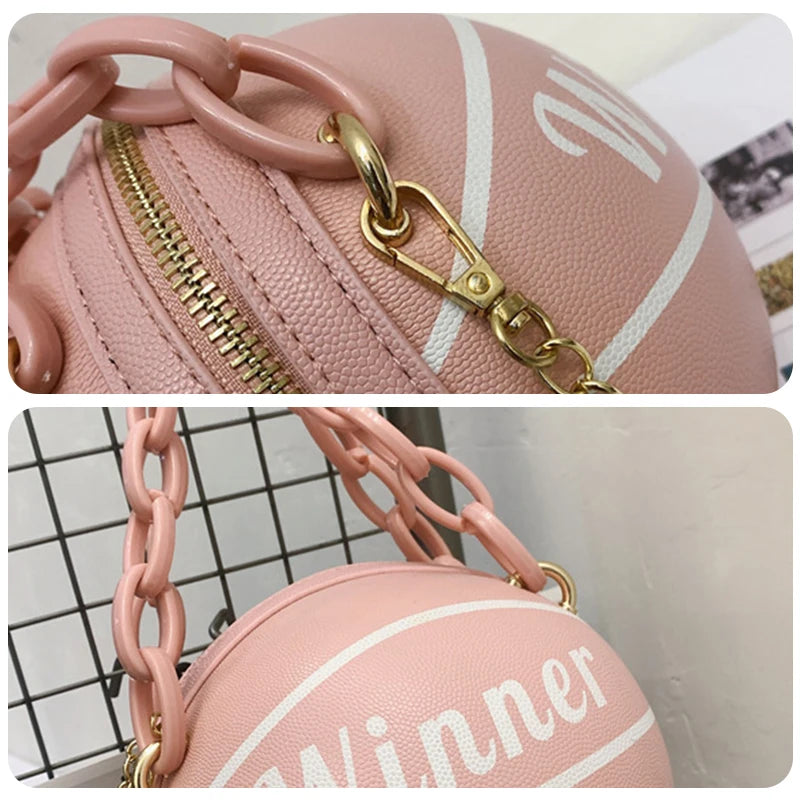 Women Ball Shape PU Leather Handbag Volleyball Crossbody Bag