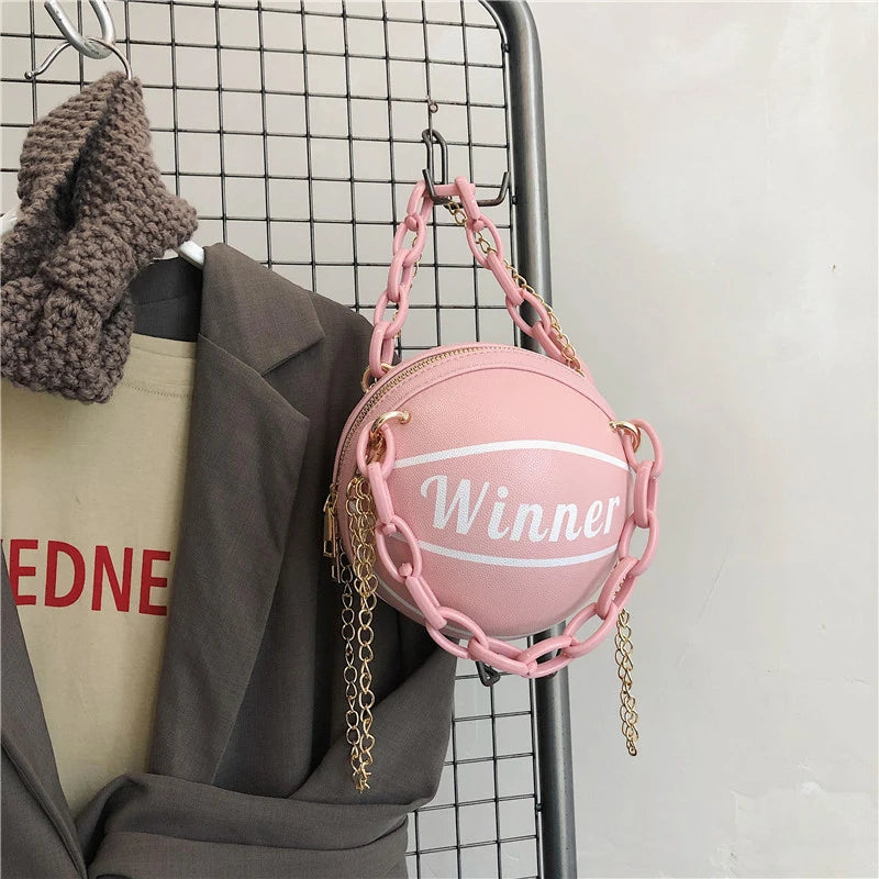 Women Ball Shape PU Leather Handbag Volleyball Crossbody Bag