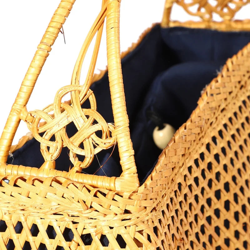 Woven Bamboo Beach Bag Bohemian Summer Tote