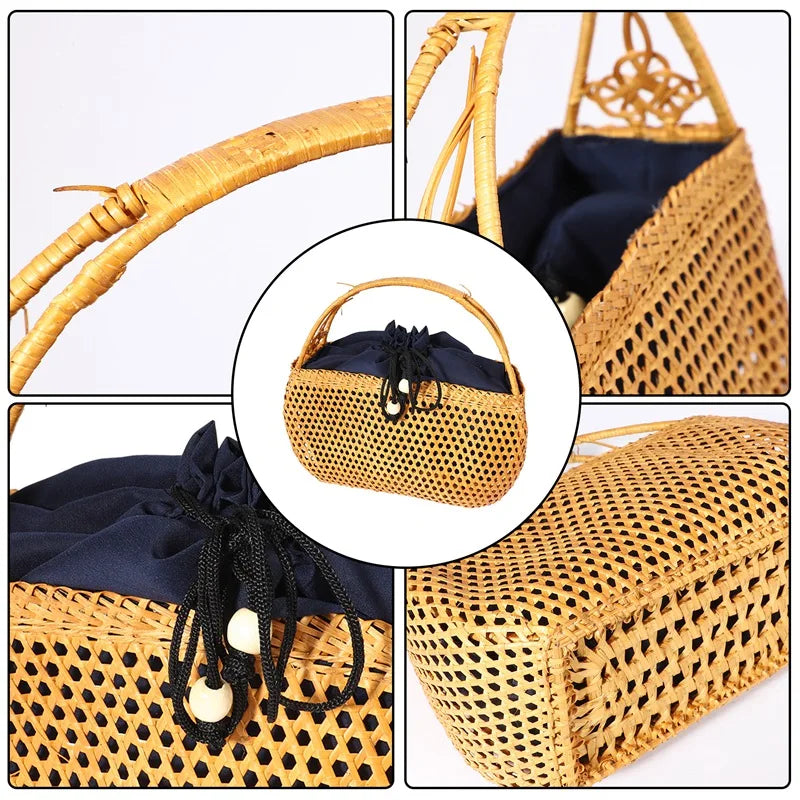 Woven Bamboo Beach Bag Bohemian Summer Tote