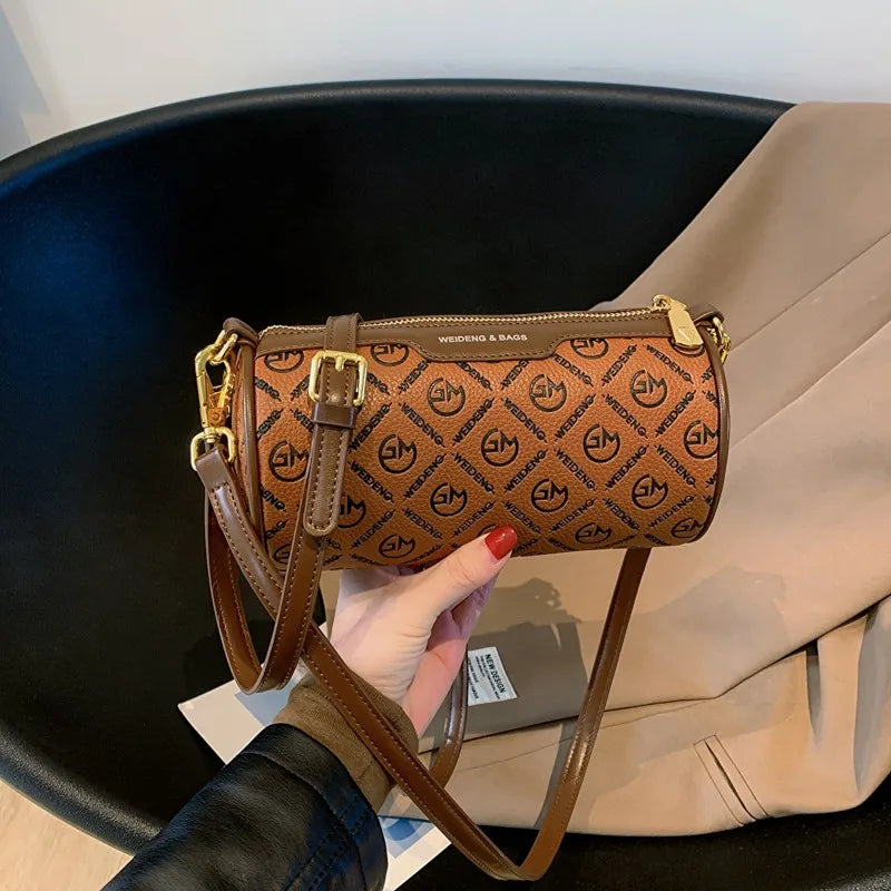 Vintage Style Pink Crossbody Bag Letter Print Mini Round Handbag