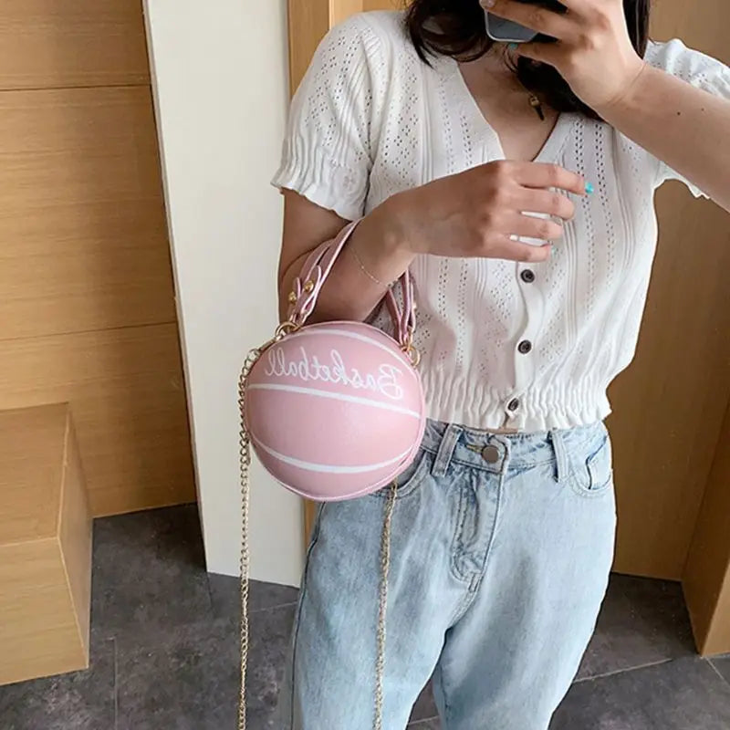 Women Basketball PU Leather Chain Satchel