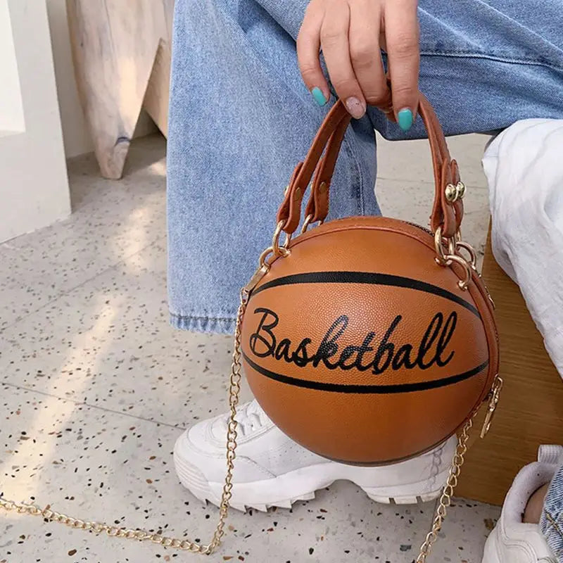 Women Basketball PU Leather Chain Satchel
