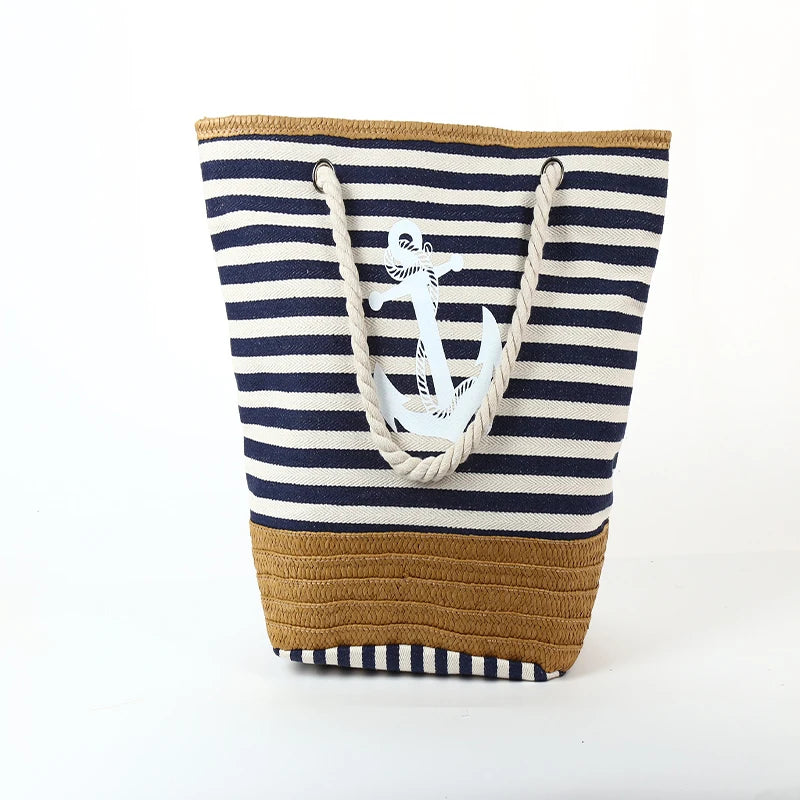 Women Beach Bag Canvas Travel Tote Bag Large Shoulder Bag Anchor Pattern