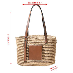 Women Straw Handbag with Adjustable Handle Large Single Shoulder Tote Bag