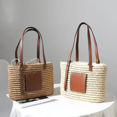 Women Straw Handbag with Adjustable Handle Large Single Shoulder Tote Bag