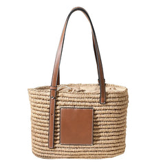 Women Straw Handbag with Adjustable Handle Large Single Shoulder Tote Bag