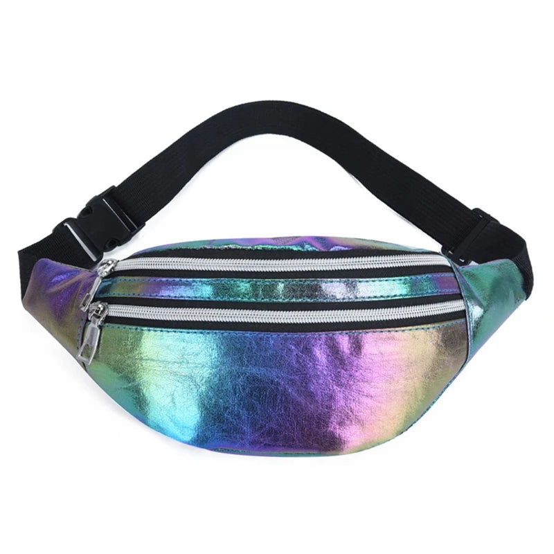 Women Holographic Fanny Pack Belt Pouch PU Waist Bag