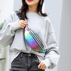 Women Holographic Fanny Pack Belt Pouch PU Waist Bag