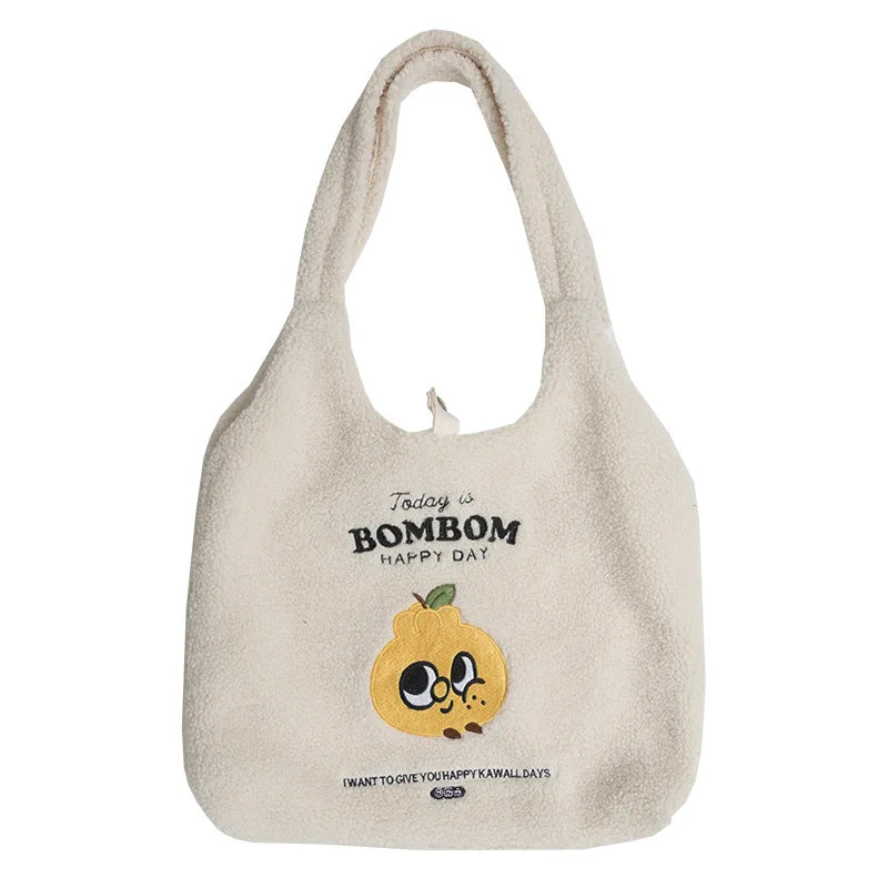 Berber Fleece Shoulder Bag Plush Handbag Canvas Tote Large Capacity