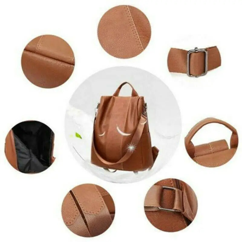 Women Big Brown Backpack Lady Satchel School Rucksack Bag