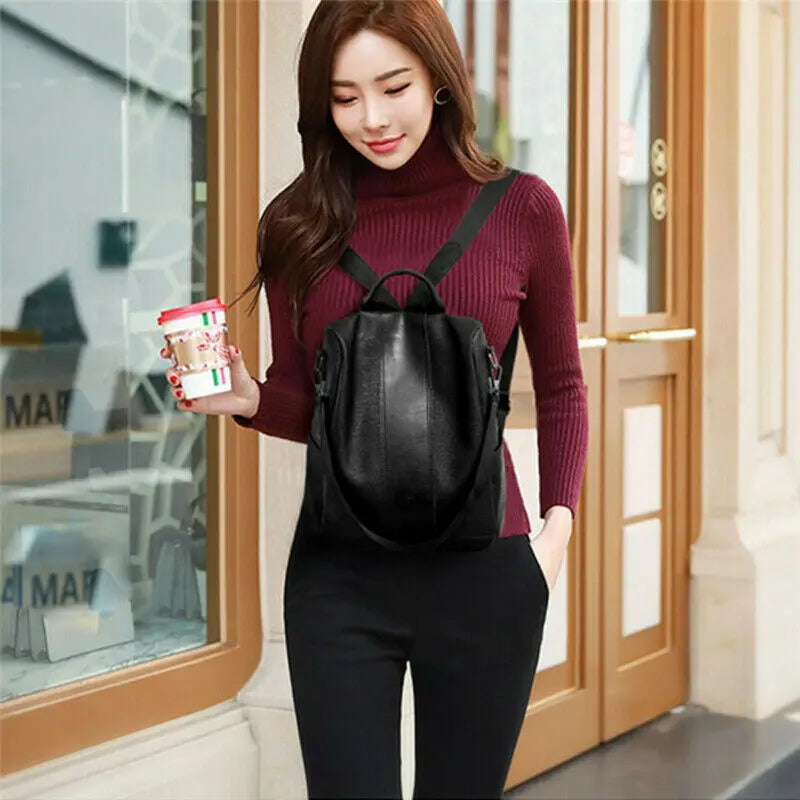 Women Big Brown Backpack Lady Satchel School Rucksack Bag