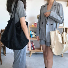 Women Large Canvas Shopping Bag Reusable Tote Grocery Eco Shopper Shoulder Bags