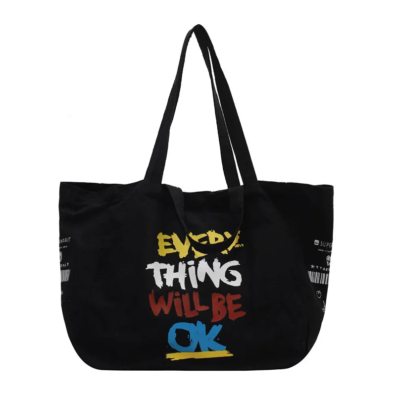 French Print Canvas Shoulder Bag Eco-Friendly Tote