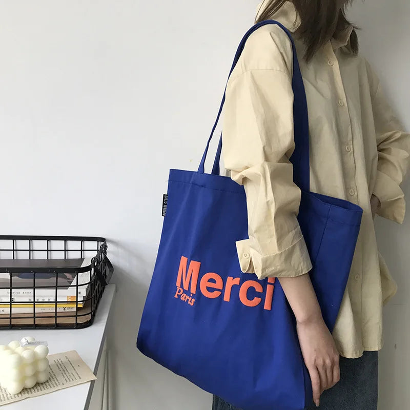 French Print Eco Friendly Canvas Shoulder Bag Casual Tote Girls' Books Bag