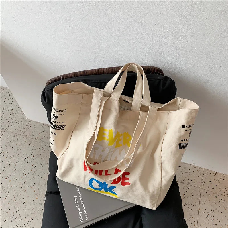 French Print Canvas Shoulder Bag Eco-Friendly Tote
