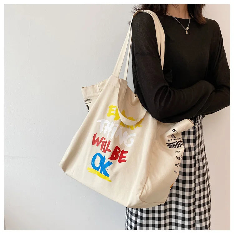 French Print Canvas Shoulder Bag Eco-Friendly Tote