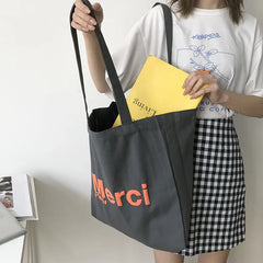 French Print Eco Friendly Canvas Shoulder Bag Casual Tote Girls' Books Bag