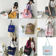 French Print Eco Friendly Canvas Shoulder Bag Casual Tote Girls' Books Bag