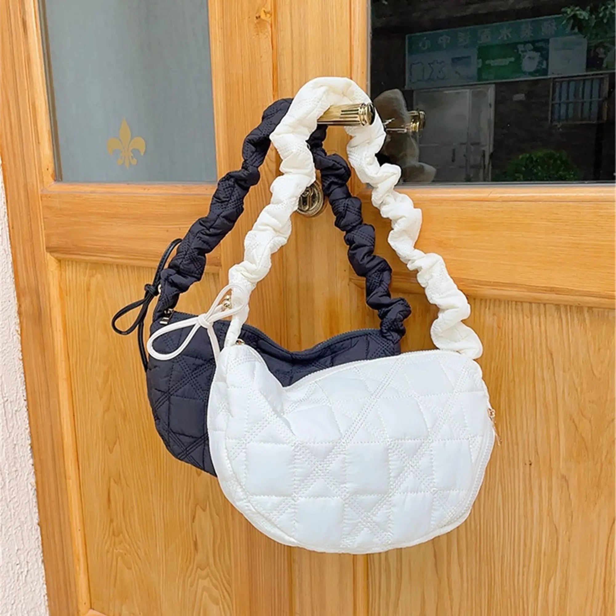 Quilted Cloud Puffy Shoulder Bag Canvas Dumpling Bag Lightweight