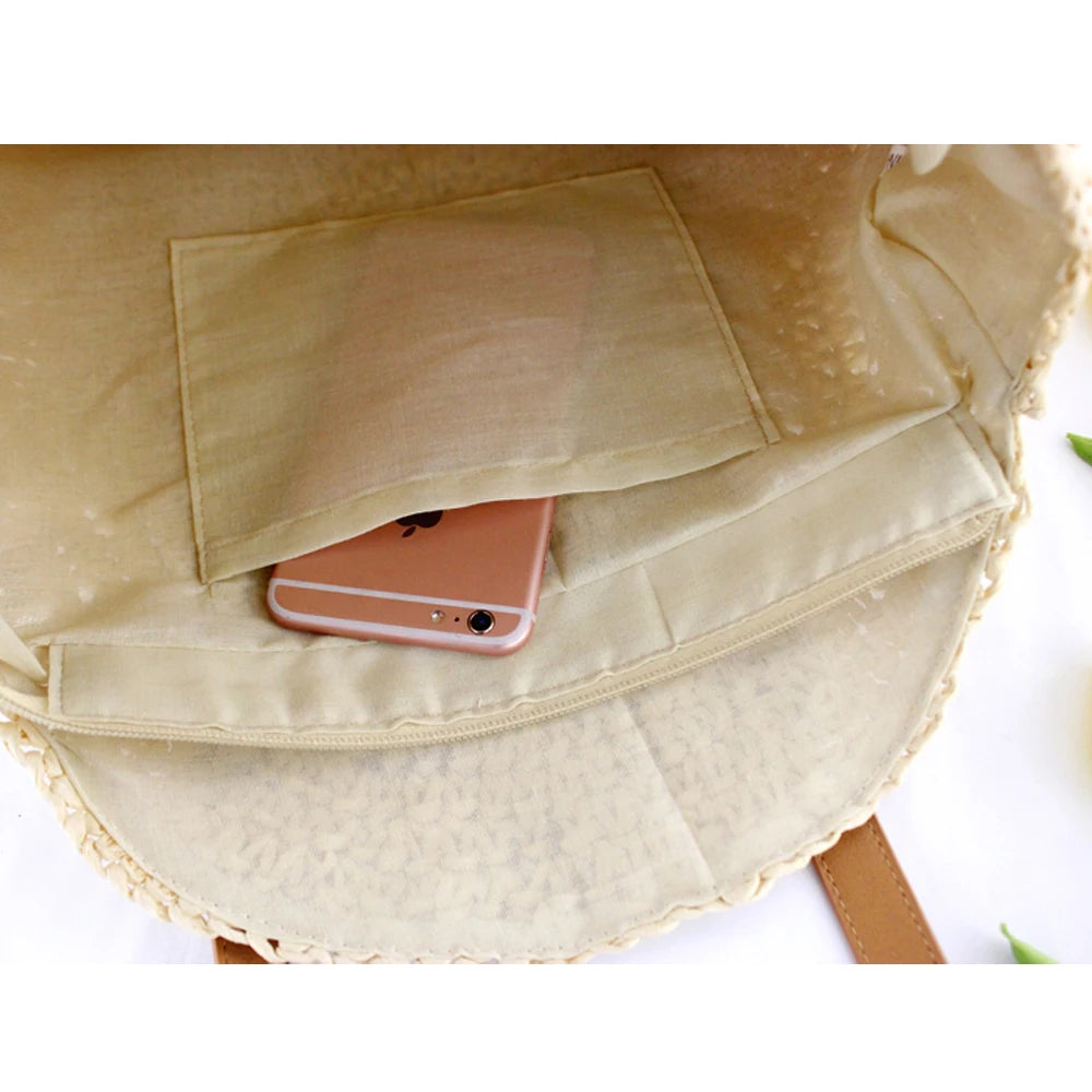 Bohemian Grass Bag Vintage Hand Woven Zipper Closure Shoulder Storage Bags