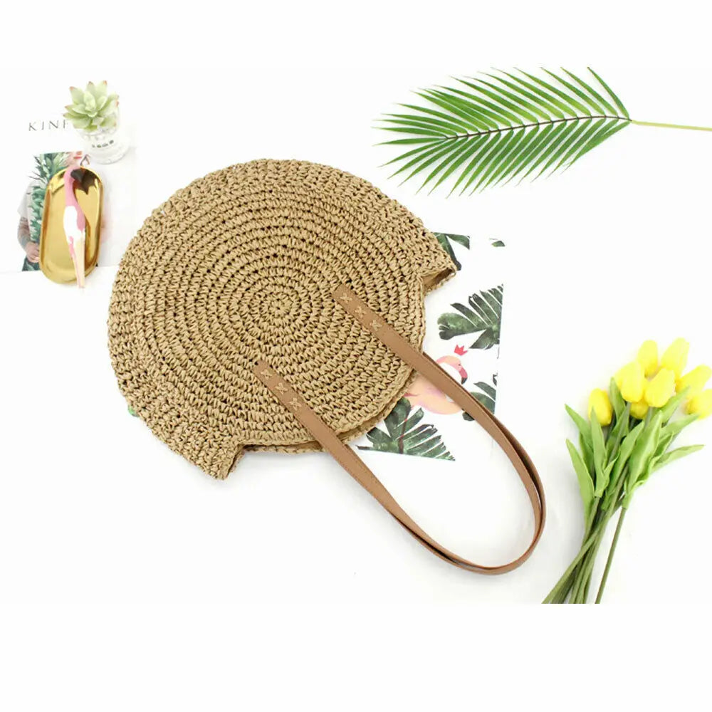 Bohemian Grass Bag Vintage Hand Woven Zipper Closure Shoulder Storage Bags