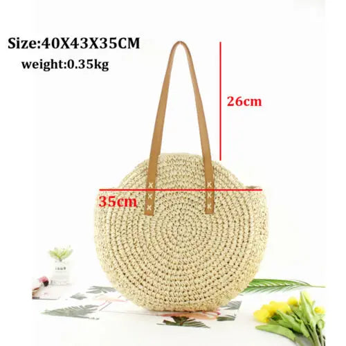 Bohemian Grass Bag Vintage Hand Woven Zipper Closure Shoulder Storage Bags