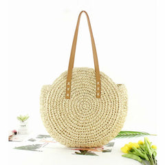 Bohemian Grass Bag Vintage Hand Woven Zipper Closure Shoulder Storage Bags