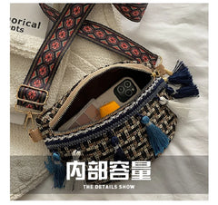 Women Plaid Fringe Waist Bag Ethnic Macrame Fanny Pack