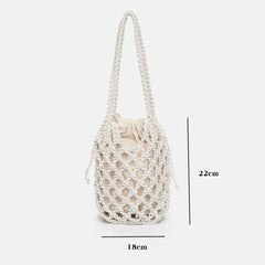 Bohemian Woven Shoulder Bag, Lightweight Bucket Purse with Long Handle