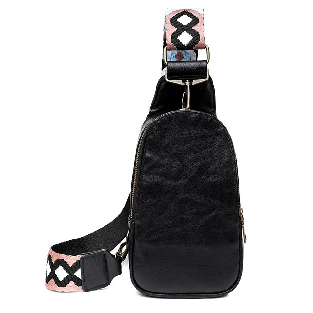 Boho Leather Sling Bag with Guitar Strap - Beige
