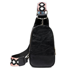 Boho Leather Sling Bag with Guitar Strap - Beige
